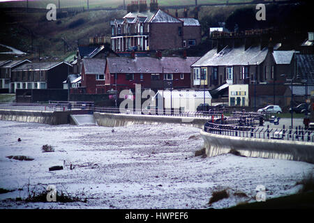 Neve sulla spiaggia Scremerston, Berwick-upon-Tweed, Northumberland Foto Stock