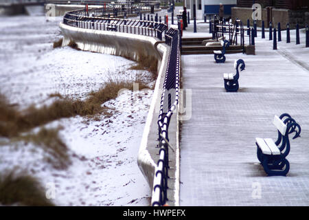 Neve sulla spiaggia Scremerston, Berwick-upon-Tweed, Northumberland Foto Stock