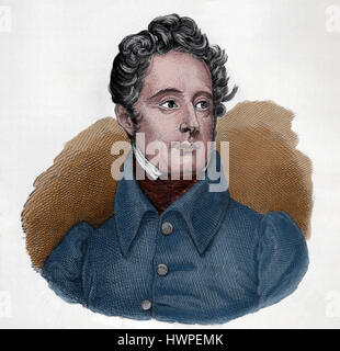 Alphonse de Lamartine (1790-1869). Lo scrittore francese, poeta e uomo politico. Incisione, 1883. Ritratto. Colore. Foto Stock