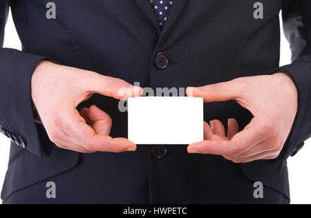 Uomo d'affari che mostra la scheda vuota. Foto Stock