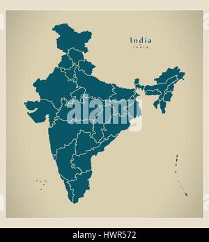 Mappa moderno - India con gli stati federali in Illustrazione Vettoriale