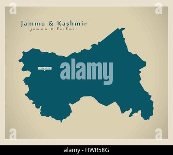 Mappa moderno - Jammu e Kashmir Illustrazione Vettoriale