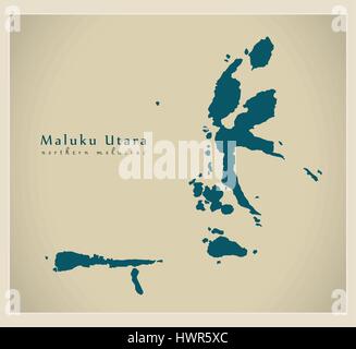 Mappa moderno - Maluku Utara ID Illustrazione Vettoriale