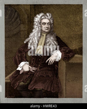 Sir Isaac Newton, ritratto, b. 4 gennaio 1643 - d. Il 31 marzo 1727. Foto Stock