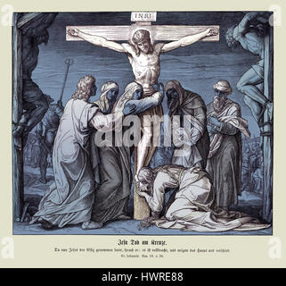 La morte di Gesù sulla croce, il Vangelo di Giovanni capitolo XIX versetto 30 "Quando Gesù ebbe preso l'aceto disse, è finito: ed egli chinò la testa e spirò.' illustrazione 1852-60 da Julius Schnorr von Carolsfeld Foto Stock