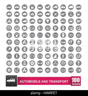 100 set di icone di auto trasporti Logistica isolati su sfondo bianco illustrazione vettoriale EPS 10 Illustrazione Vettoriale