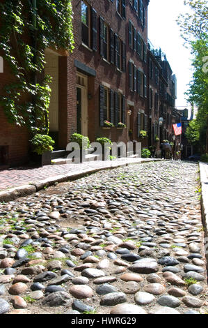 Acorn Street su Beacon Hill, Boston, Massachusetts Foto Stock