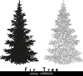 Albero di Natale Silhouette, contorni e iscrizioni Illustrazione Vettoriale
