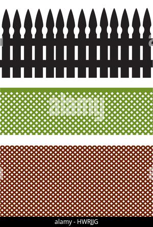 Un set di tre diversi recinti verde nero e marrone Illustrazione Vettoriale
