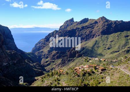 E Masca Masca Gorge, Barranco de Masca, Teno montagne, Teno Parco Rurale, Tenerife, Isole Canarie, Spagna Foto Stock