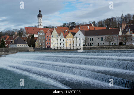 Vista sulla città medievale di Landsberg am Lech in Baviera, situato sulla Romantische Strasse. Foto Stock