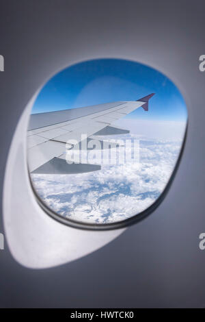 Vista dal Business Class a bordo Qatar Aireways, Airbus A380-800 Foto Stock