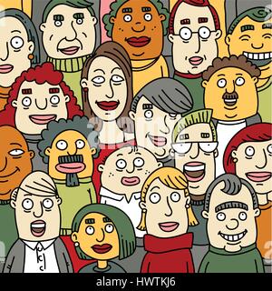 Una folla di persone cartoon in un pubblico. Illustrazione Vettoriale