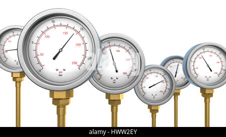 3d illustrazione di manometri su sfondo bianco Foto Stock