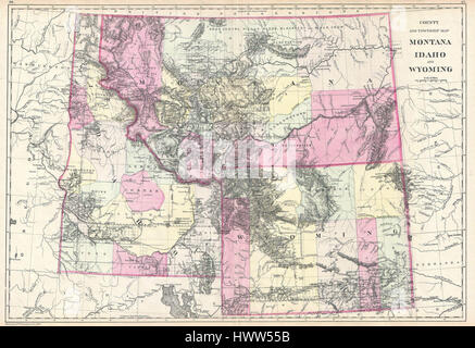 1884 Bradley Mappa di Montana, Wyoming e Idaho Geographicus MTWYID bradley 1884 Foto Stock