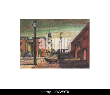 Il dipinto di Arnaldo dell'Ira "Piazza d'Italia 4" cattura una vibrante scena italiana, mostrando la vita urbana e la bellezza architettonica dell'Italia all'inizio del XX secolo. L'opera di dell'Ira è nota per la sua vivida rappresentazione di paesaggi urbani. Foto Stock