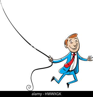 Un cartone animato di un imprenditore basculante in una sottile Corda nera. Illustrazione Vettoriale