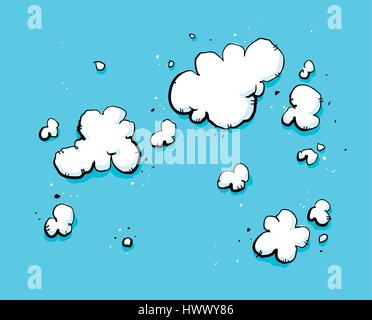 Cartoon sullo sfondo di un profondo cielo blu con disordine, nuvole bianche. Illustrazione Vettoriale