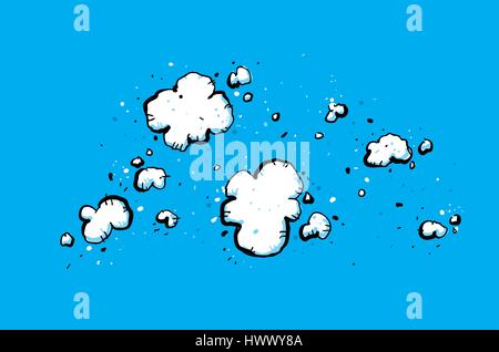 Cartoon sullo sfondo di un profondo cielo blu con disordine, nuvole bianche. Illustrazione Vettoriale