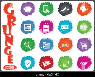 L'E-commerce icon set per siti web e interfaccia utente in stile grunge Illustrazione Vettoriale