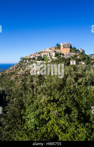 Il villaggio artistico Eze guardando giù su Saint-Jean-Cap-Ferrat. Foto Stock