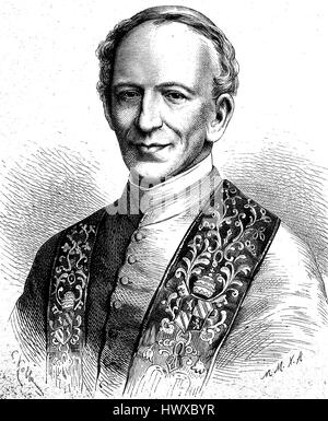 Il Papa Leone XIII, nato Vincenzo Gioacchino Pecci, 2. März 1810 - 20. Juli 1903, era il Papa della Chiesa cattolica romana dal 1878 al 1903, l'Italia, la riproduzione di un immagine, xilografia a partire dall'anno 1881, digitale migliorata Foto Stock