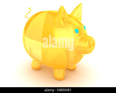 3d illustrazione di vetro arancione pig su sfondo bianco Foto Stock