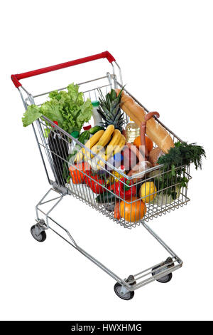 Riempito con il cibo carrello isolato su sfondo bianco, nessun corpo, nessun popolo, la selezione del percorso è salvato. Foto Stock
