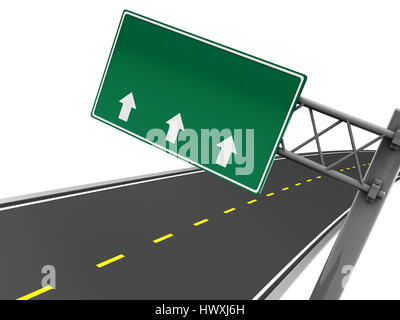 3d illustrazione dello sbozzato cartello stradale con frecce e strada asfaltata Foto Stock