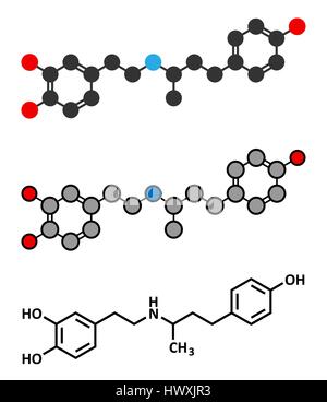 La dobutamina simpaticomimetici molecola di farmaco. Tradizionale formula scheletrico e stilizzate rappresentazioni. Illustrazione Vettoriale