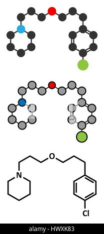 Pitolisant (tiprolisant) narcolessia molecola di farmaco. Stilizzata 2D Rendering e tradizionale formula scheletrico. Illustrazione Vettoriale