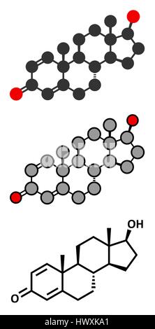 Boldenone steroidi anabolizzanti molecola. Stilizzata 2D Rendering e tradizionale formula scheletrico. Illustrazione Vettoriale