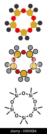 Il decametilciclopentasilossano (D5) molecola. Silicone ciclico, sostanze chimiche frequentemente utilizzati nei prodotti cosmetici (deodoranti, sunblocks, capelli e cura della pelle, ecc.). Illustrazione Vettoriale