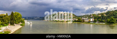 Panorama del Reno a Coblenza, Germania Foto Stock