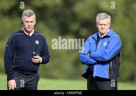 DARREN CLARKE C MONTGOMERIE IN EUROPA IL CAPITANO DEL TEAM EUROPA TEAM CAPITANO Celtic Manor Resort la città di Newport in Galles Il 30 settembre 201 Foto Stock