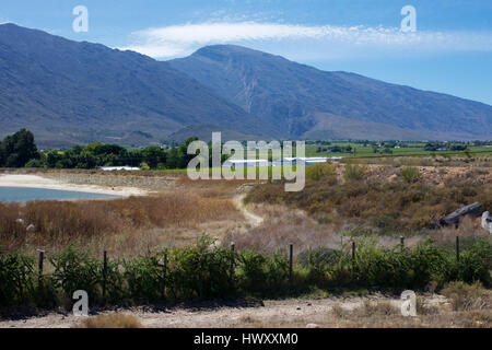 Paesaggio di Tulbagh, dal treno che passa attraverso il Franschhoek Pass, en route da Città del Capo a Johannesburg. Foto Stock