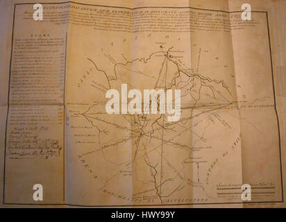 La "Mappa del feudo" (1765) è una mappa che raffigura le terre che circondano la Certosa di Serra San Bruno, un monastero certosino italiano. Questa mappa mette in evidenza il sistema feudale e le divisioni terriere della Calabria nel corso del XVIII secolo. Foto Stock