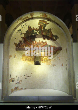 L'abside e la trave di Toses (1) si riferiscono probabilmente a dettagli architettonici di una struttura storica, sottolineando l'artigianato coinvolto nella costruzione di edifici religiosi o secolari. Questa rappresentazione specifica mostra come elementi architettonici come l'abside e la trave sono stati utilizzati nei disegni tradizionali. Foto Stock
