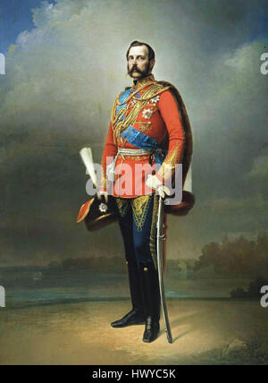 Questo ritratto di Alessandro II di Russia di Nikolaj Lavrov cattura l'imperatore del XIX secolo noto per i suoi sforzi di riforma. Il suo regno includeva significativi cambiamenti sociali, politici e giuridici, in particolare l'emancipazione dei servi. Foto Stock