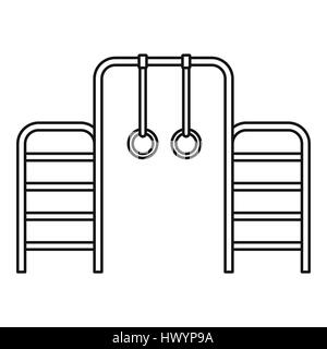 Gli anelli di ginnastica e icona della scaletta, stile contorno Illustrazione Vettoriale