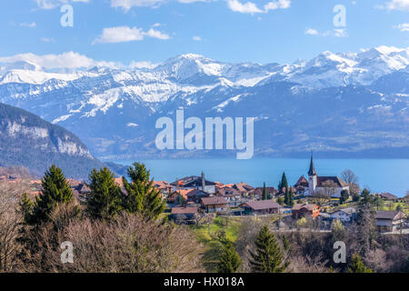 Il lago di Thun, Sigriswil, Berna, Svizzera, Europa Foto Stock