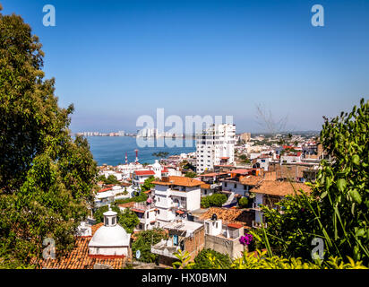 Vista aerea di Puerto Vallarta mare e centro - Puerto Vallarta, Jalisco, Messico Foto Stock