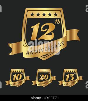 Golden Anniversary badge design etichette. Illustrazione Vettoriale Illustrazione Vettoriale