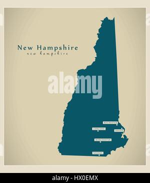 Mappa moderno - New Hampshire USA Illustrazione Vettoriale