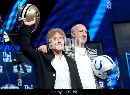 Roger Daltrey, sinistra e Pete Townshend di chi a un Super Bowl Conferenza Stampa di metà tempo di mostrare il 4 febbraio 2010 a Fort Lauderdale, Florida. Foto di Francesco Specker Foto Stock