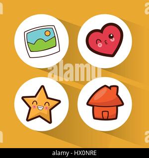Impostare kawaii social media le icone Illustrazione Vettoriale