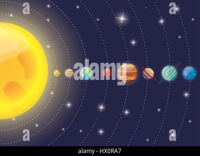 Sistema solare pianeti schema sun Illustrazione Vettoriale