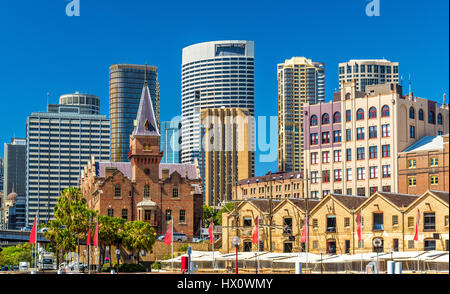 Vecchi magazzini presso Campbell's Cove Jetty a Sydney in Australia Foto Stock