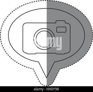 Adesivo del contorno in bianco e nero di forma ovale il parlato con telecamera analogica Illustrazione Vettoriale