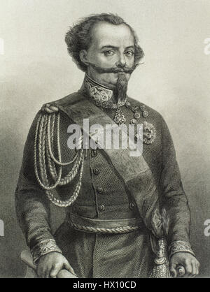 Vittorio Emanuele II (1820-1878). Re di Sardegna (1849-1861) e re d'Italia (1861-1878). Ritratto. Incisione. "Historia universale", 1881. Foto Stock